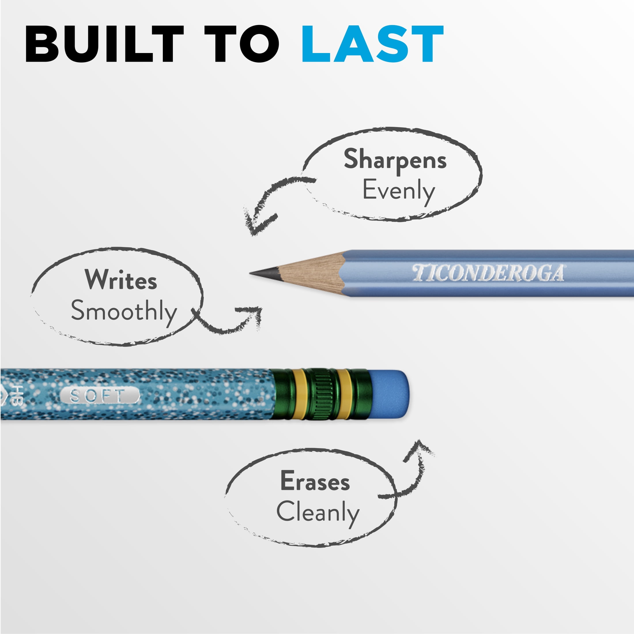 Ticonderoga Wood Pencils, Presharpened, #2 HB .3 mm Lead, Arctic Blues, 12 Count