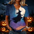 thumbnail image 2 of DORKASM Halloween Costumes for Women Short Sleeve Ghost Graphic Basic Blouse V Neck Skeleton Pumpkin Vacation Pullover Funny Print Fall Winter Trendy Tops Gray 3XL, 2 of 3