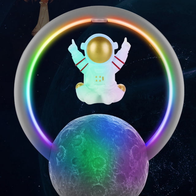 Altavoz Bluetooth con luz RGB y ajuste táctil, sonido envolvente de 360 grados, levitación magnética, altavoz astronauta 598A dorado