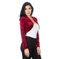 thumbnail image 4 of Fashion Secrets Women's Collarless Velvet Velour Bolero Shrug Cardigan (Medium, Burgundy Red), 4 of 5