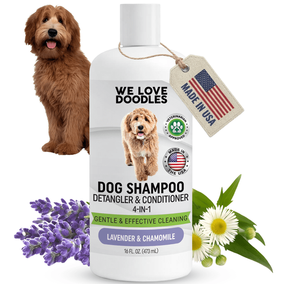 We Love Doodles Organic Professional 4-in-1 Dog Shampoo, Conditioner, Detangler, & Moisturizer, Lavender, 16 fl-oz