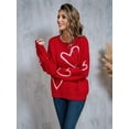 thumbnail image 6 of Women Heart Print Sweaters Long Sleeve Crewneck Oversized Pullover Sweater Cute Love Pattern Knitted Jumper Tops Red XL, 6 of 9