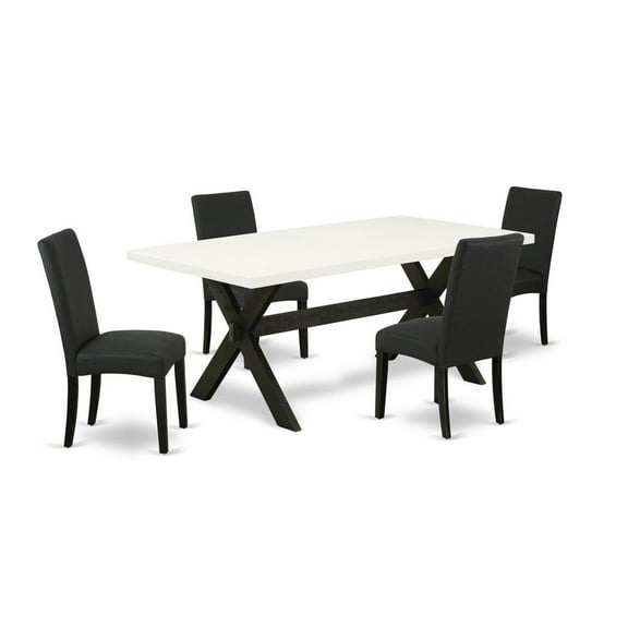 East West Furniture X-Style 5-piece Wood Dining Set in White/Black
