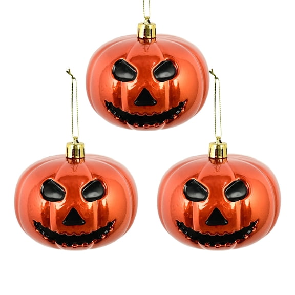 3PCS Halloween Tree Shiny Pumpkin Ornaments 3.15 Inch Mini Hanging Ball Decorations with Rope Plastic Night Christmas Decor Decor Scary for Small Tree, Holiday, Party, Home, Indoor