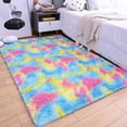 thumbnail image 5 of Lochas Soft Fluffy Rainbow Rugs Shaggy Colorful Carpet Plush Area Rug for Living Room Bedroom Nursery Kids Girls Playroom Rugs Home Decor Mat,3'x5', Teal, 5 of 7