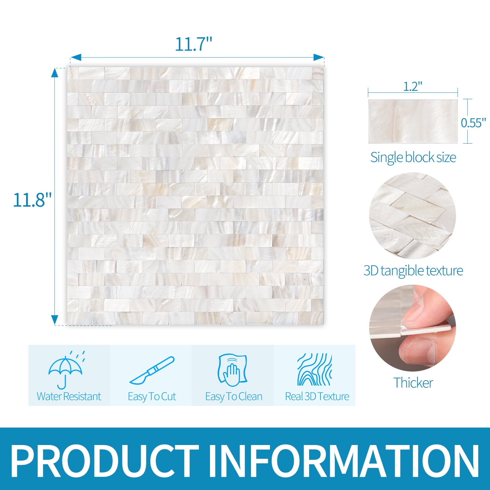 Art3d 6-Pack Peel and Stick Mother of Pearl Shell Tile for Kitchen Backsplashes (12" x 12")