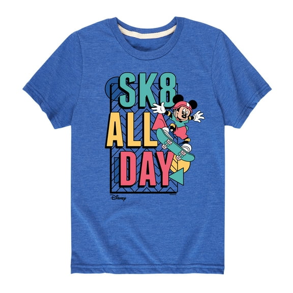 Disney - Mickey & Friends - Mickey - Sk8 All Day - Skateboarding - Toddler And Youth Short Sleeve Graphic T-Shirt