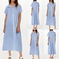 thumbnail image 1 of Sentmoon Robes Formelles pour Femmes Collation des Grades Manches Courtes Col à Revers Robes pour Femmes Imprimé à Rayures Respirant Coupe Régulière Robe Athlétique pour Femmes Accessoires de Plage Indispensables, 1 of 9