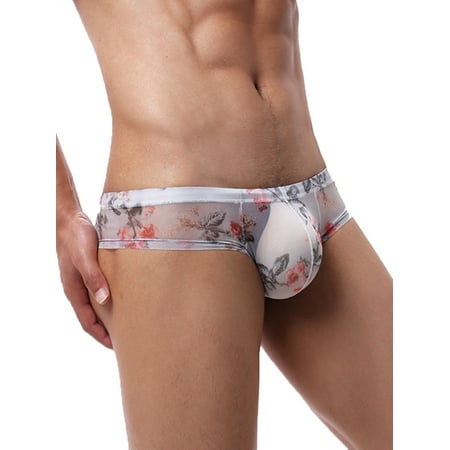 

Eleluny Men Floral Briefs Thong Sheer Panties Underwear Erotic Knickers Underpant White M