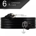 thumbnail image 2 of 6 Feet Extension Cord Waterproof Deep Black 18 AWG 3 Prong, Flexible Long Wires Perfect for Home or Office Use, 2 of 8