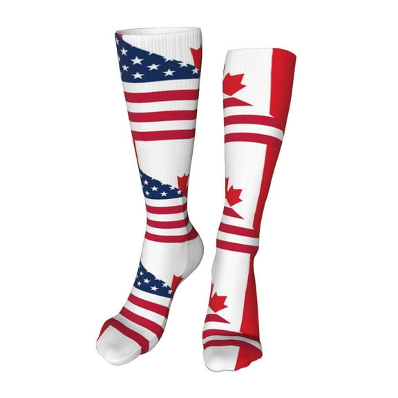 Kdxio USA Canada Flag Funny Silky Novelty Funky Long Knee High Socks Soft 3D Print Cosplay Crazy Stockings for Men Women
