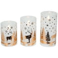 thumbnail image 4 of Northlight LED Flameless Flickering Woodland Glass Pillar Christmas Candles - 6" - Set of 3, 4 of 7