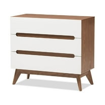 Baxton Studio Calypso Mid-Century Modern White and Walnut Wood 3-Drawer Storage Chest