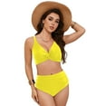 thumbnail image 4 of vigerkar Women's High Waisted Bikini Set Push Up V Neck Ruched Bottom Stylish Two Piece Swimsuit Bathing Suit (Yellow, L), 4 of 9