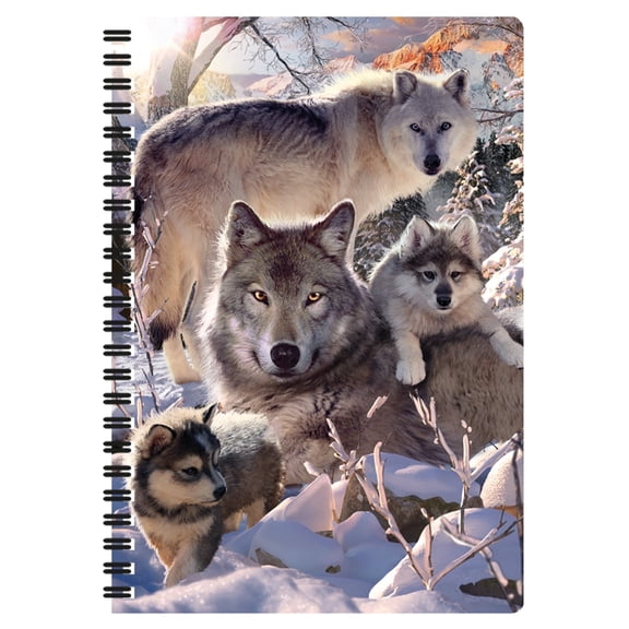 3D LiveLife Notebooks - Winter Wolves from Deluxebase. Ruled 8.2" x 5.7" Medium Notepad. 80 Page Spiral Bound Notebook with Lenticular Wolf Cover.