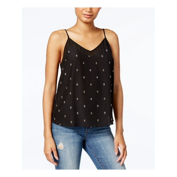 KENSIE Womens Black Eye Ball Spaghetti Strap V Neck Top M