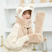 Fashion Faux Rabbit Fur Novelty Warm Women Caps Ear Hat Hat Scarf Set Beanies Caps BEIGE