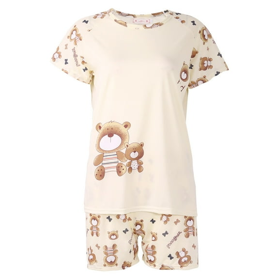 Women Cartoon Pajamas Short Sleeve Cotton Pyjamas Set Home Sleepsuit