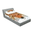thumbnail image 2 of Ambesonne Tribal Fitted Sheet & Pillow Sham Set, Geometric Fox Portrait, Twinxl, Orange Amber, 2 of 2