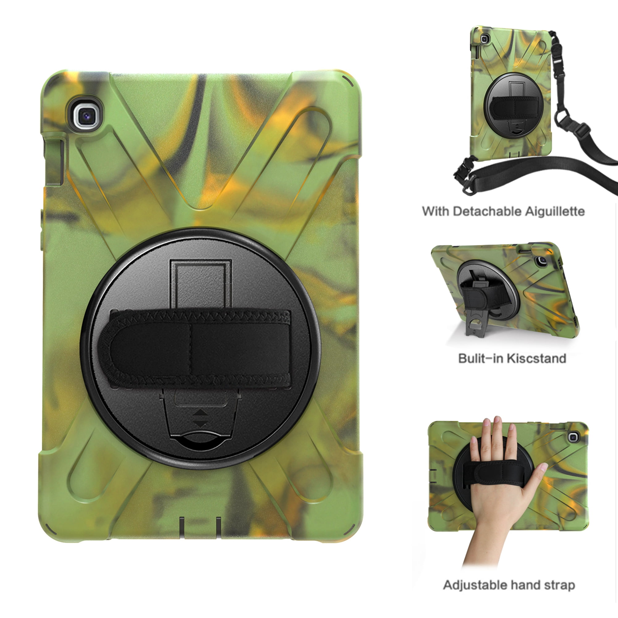 Dteck Galaxy Tab S5e Case with Soft PET Screen Protector, Heavy Duty Rugged Shockproof Rotating Kickstand Protective Cover Case with Shoulder Strap for Samsung Galaxy Tab S5e 10.5", Camouflage