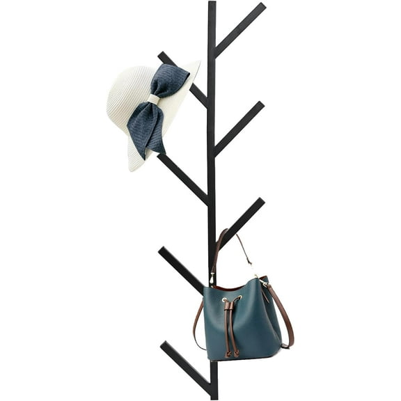 Coat Rack Wall Mount, Vertical Coat Tree with 8 Hooks, Metal Hat Organizer Hanger for Entryway, Living Room, Bedroom, Home Decor, Black