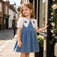 thumbnail image 6 of Fengqque Girls Ruffled Peter Pan Collar Denim Dress Puff Short Sleeves Partial Front Buttons A-Line Casual Dress Blue-A 18-24 Months, 6 of 8