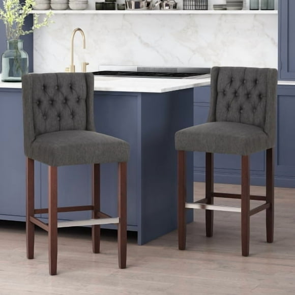 GOWE Modern Minimalist Metal Leg Bar Stool 30" Height Counter Stool Set of 2 Hig Modern minimalist charcoal gray fabric upholstery with sleek metal legs blends seamlessly into any bar, kitchen, or l