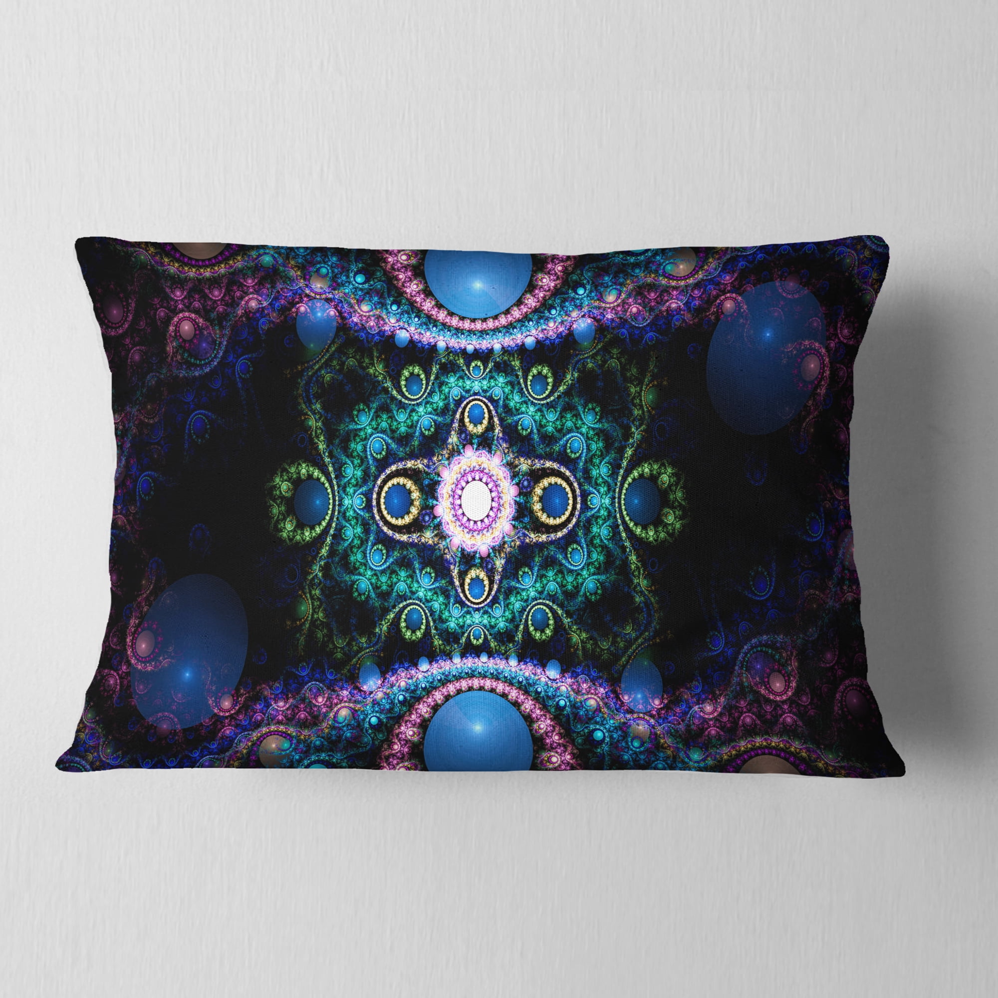 Designart Cabalistic Blue Fractal Pattern - Abstract Throw Pillow - 12x20