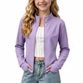 thumbnail image 3 of HCBY Girls Athletic Jacket Zip Up Stand Collar Lightweight Running Yoga Track Top with Thumb Holes for Kids, 3 of 7