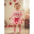 thumbnail image 5 of BemeyourBBs Newborn Baby Girl My First Valentines Day Outfit Newborn Spring Clothes Letters Romper Shorts Headband Socks 4Pcs Set, 5 of 9