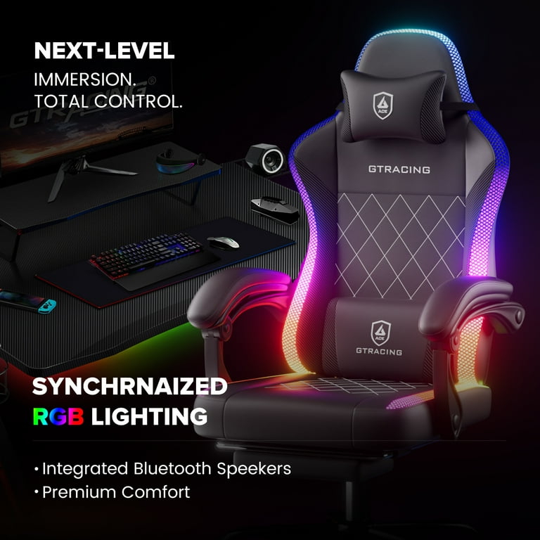 GTRACING Ergonomic LED Gaming Chair and Z Leg Shaped Gaming Desk