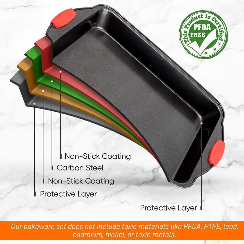 NutriChef 17” Non-Stick Baking Pan, Black Carbon Steel Bake Pan with Red Silicone Handles, (Black)