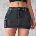 thumbnail image 2 of miqiqism Women Denim Cargo Skirt Mid-Waisted Crop Jeam Dress Lady Fashion Mini Y2K Streewear Outfits,01_Black,X-Large, 2 of 6