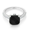 thumbnail image 3 of Gem Stone King 4.07 Cttw Black Onyx and White Created Sapphire Engagement Ring for Women | 925 Sterling Silver | Cushion Checkerboard Cut 10MM | Wedding Engagement Anniversary Promise Ring| Size 6, 3 of 7