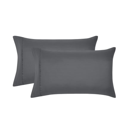 MAINSTAYS SUPER SOFT BRUSHED MICROFIBER BED SHEET SET, SOOTHING GRAY EMBOSSED STRIPE, QUEEN, 4 PIECE