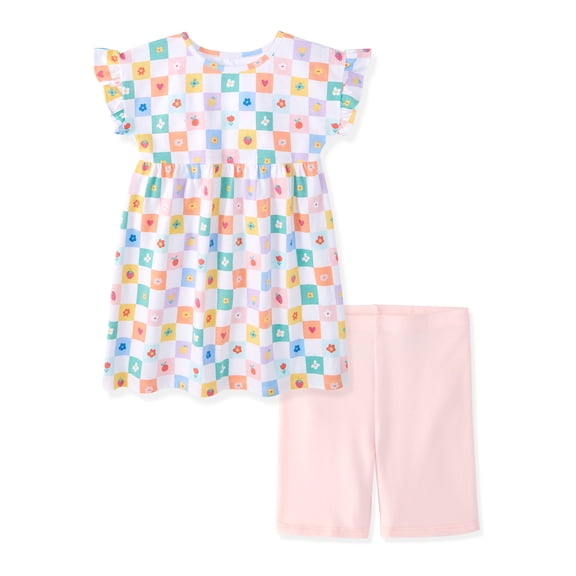 Garanimals Newborn, Baby & Toddler Girl Cotton 2-Piece Set, Short-Sleeve Dress & Biker Shorts, Sizes 0-6T