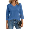 thumbnail image 2 of COMVALUE 3/4 Length Sleeve Womens Tops Dressy Casual Blouses for Women 2026 Trendy V Neck T Shirts Summer Clothes Blue for Size L, 2 of 8