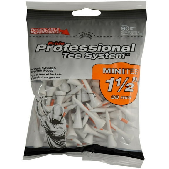 Pride Professional Tee System (PTS) – 1.5" Orange on White Wood Golf Tees – 90 Count – Color-Coded Length Identification – Durable Hardwood
