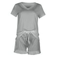 thumbnail image 5 of Wyongtao Pajamas for Women Short Sleeve V-Neck Sleepwear Two Piece Pj Sets with Shorts Casual Loungewear,Gray XL, 5 of 6