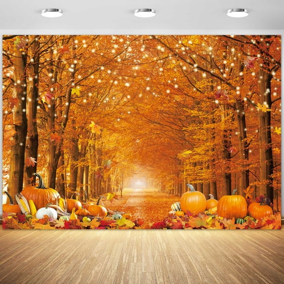 Felortte 10x8FT Polyester Fall Backdrop Autumn Maple Leaf Pumpkin for Photography Background forThanksgiving Day Party Decorations Banner Photo Shoot