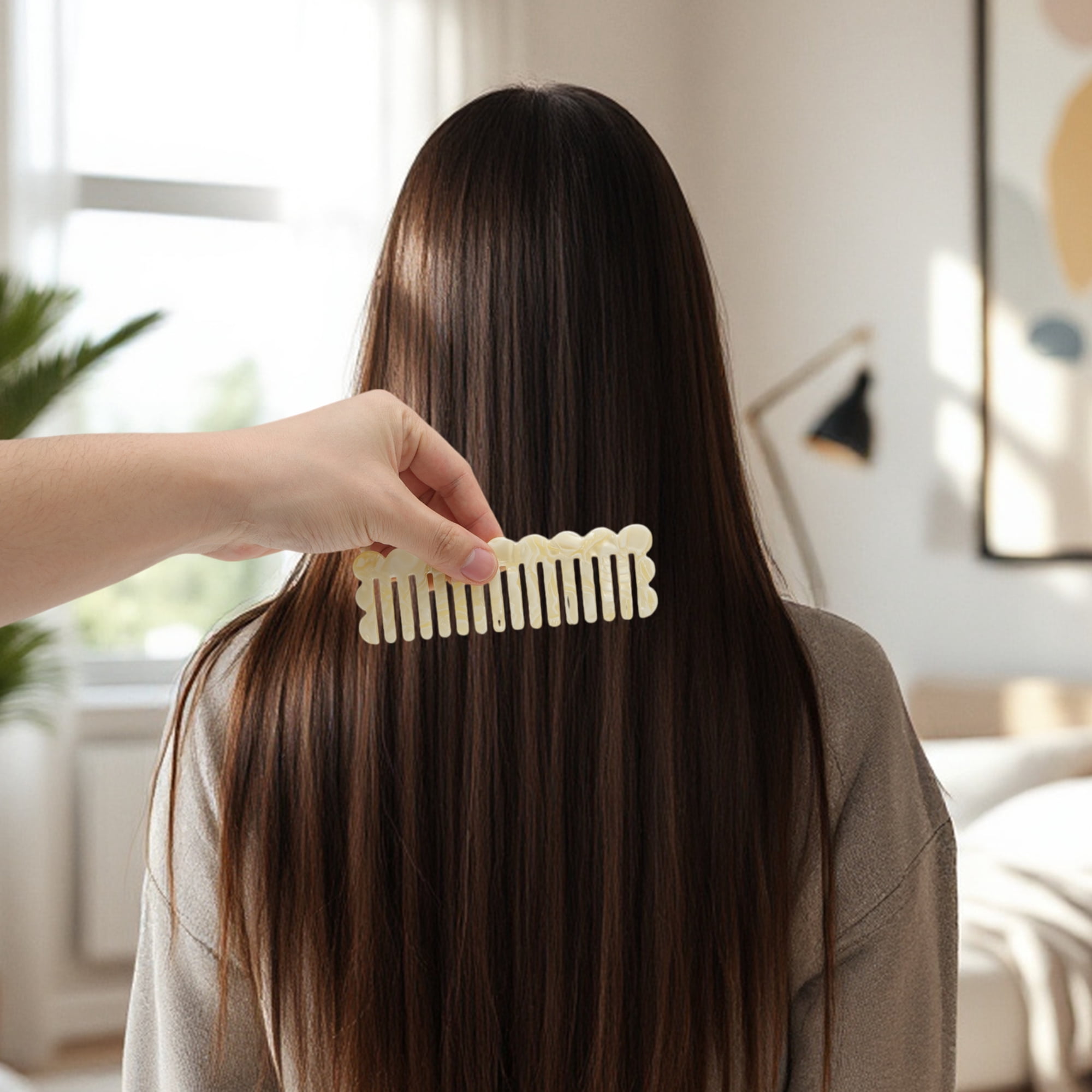 Unique Bargains 1 Pc Wave Rectangular Hair Comb for All Hair Types Styles Yellow