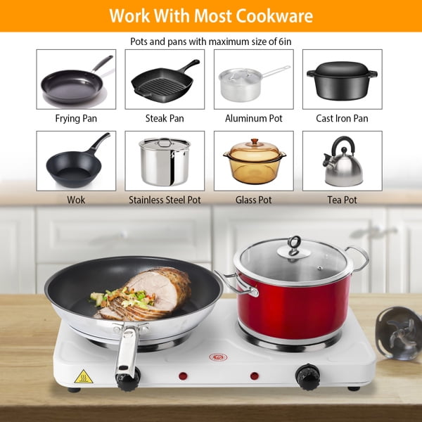imerelez Cooking Electric Heating Plate, 2000W Double Burner Electric Hot Plate, 5-Temp Control Cast Iron Glass Stove, Compact for RV/Camping/Dorm w/US Plug​​