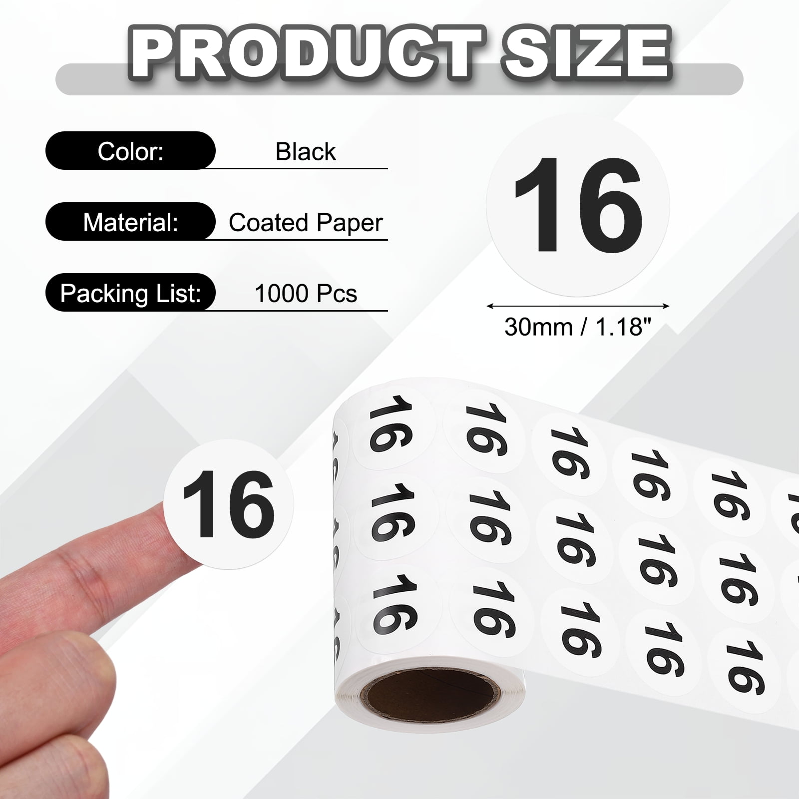 Uxcell 1000pcs 1.2" Number Stickers, Number 16 Sticker Numbers Labels Round Small Vinyl Self Adhesive Label Circle Decals 1 Roll Dots for Photo Album Poster Organize Inventory, Black
