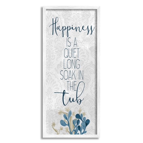 Stupell Industries Happiness is Long Soak in Tub Phrase Blue Coral, 10 x 24, Designed by Kim Allen