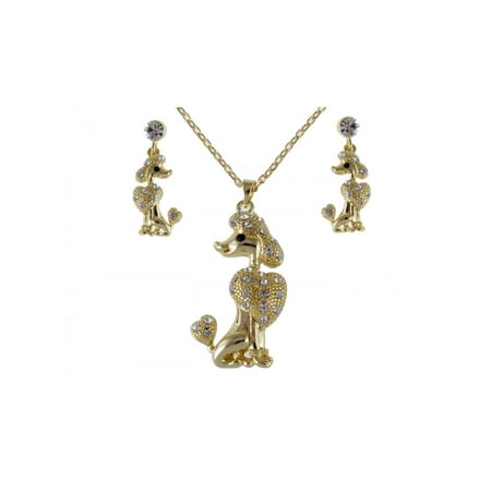 Swarovski Gold Tone Necklace - Golden Tone Poodle Show Dog Swarovski Clr Crystal Rhinestone Earring Necklace Set