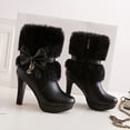 thumbnail image 2 of Aayomet Fall Boots for Women Artificial PU Medium Fluff Warm Bowknot Platform Thick Heel High Heel White Pink Snow (Black, 7.5), 2 of 4