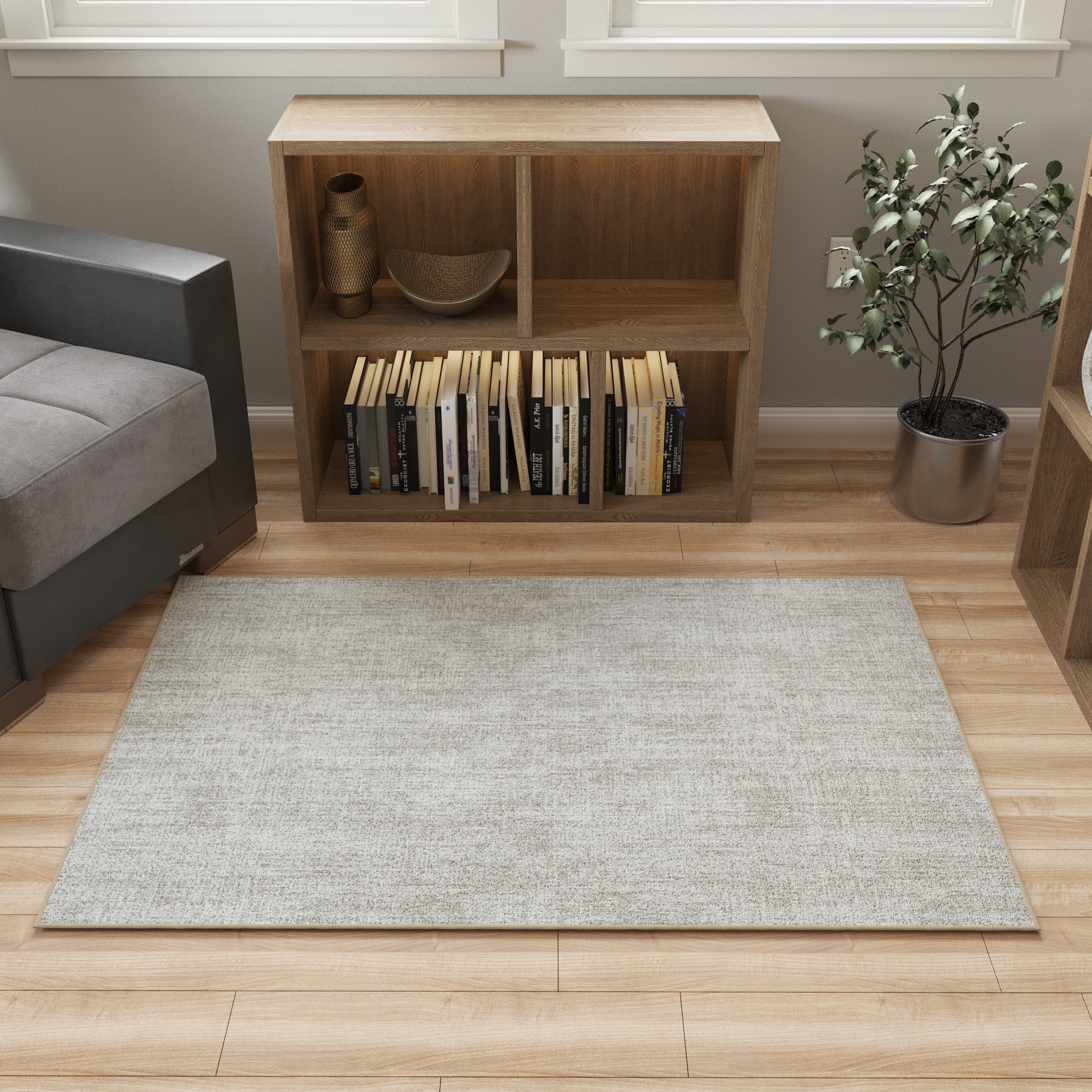 Ottomanson Non-Slip Washable Area Rug for Living Room Durable Low Profile Bedroom Carpet 3'3" x 4'6" Solid Beige