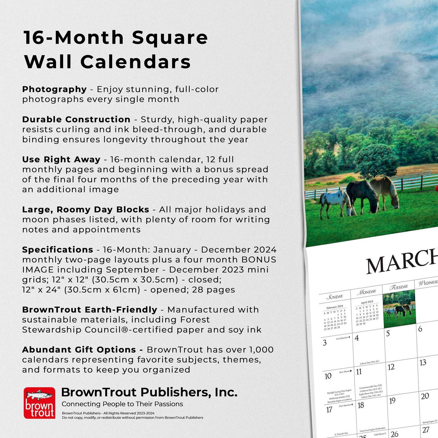 Hopper Studios Beckoning Barns 2024 12x24 Inch Square Wall Calendar, 9781773727943