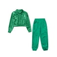thumbnail image 5 of YiZYiF Boys Girls Hip Hop Jazz Dance Clothes Set Shiny Jacket with Metallic Pants Party Costume Green 12, 5 of 7
