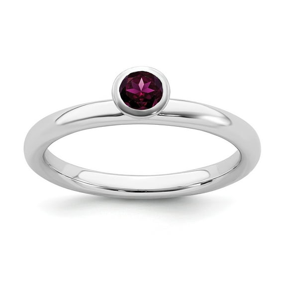 Solid 925 Sterling Silver Stackable 4mm Round Rhodolite Garnet January Red Gemstone Ring Eternity Band Size 6